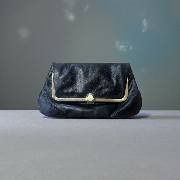 Kate Landry Fold-Over Black Leather Clutch Bag - Picture 5 of 9